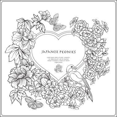 Japon Şakayık ve yaban gülü ile hisse senedi illüstrasyon vektör ve