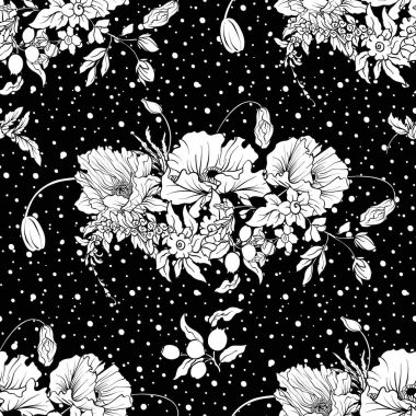 Haşhaş çiçekleri Nergis, anemon çiçeği, violet ile Seamless Modeli