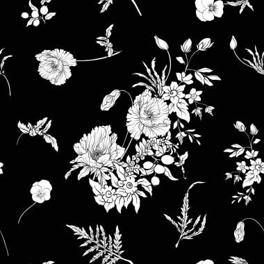 Haşhaş çiçekleri Nergis, anemon çiçeği, violet ile Seamless Modeli