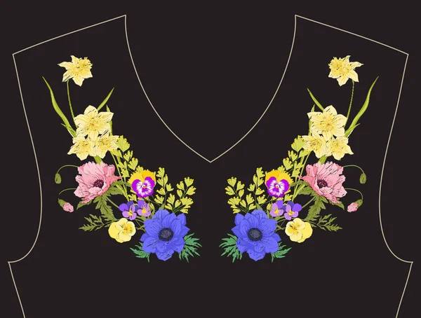 Nakış. İşlemeli tasarım öğeleri ile yaz buket b