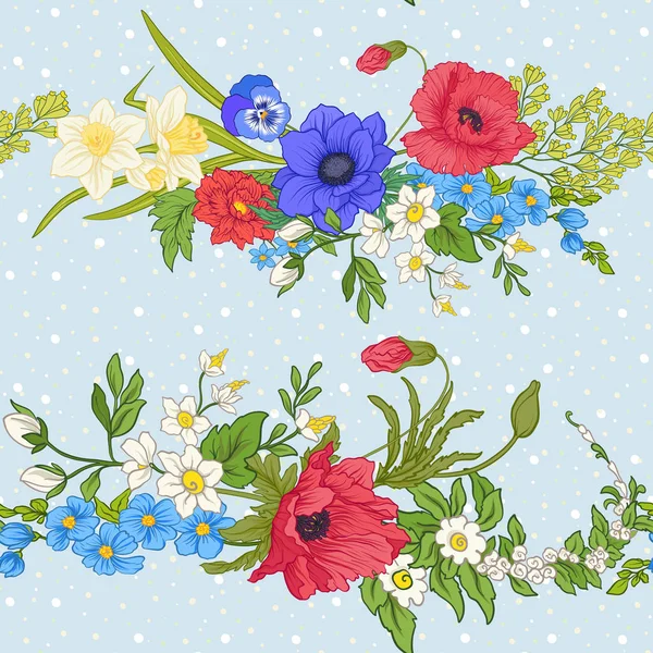无缝模式与罂粟花、 水仙花、 海葵、 紫 — 图库矢量图片