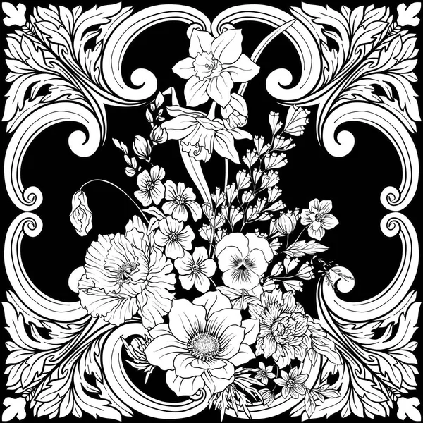 Nergis, anemon, Menekşe ile Seamless Modeli