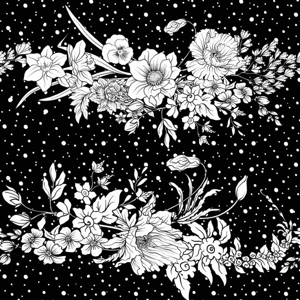 Vzor bezešvé s mák Květiny Narcis, anemone, fialová — Stockový vektor