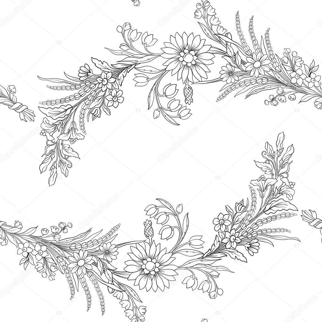 Vintage flowers seamless pattern. Stock vector illustration. Out