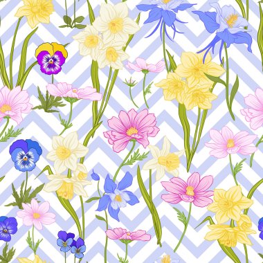 Nergis, anemon, botanik Menekşe ile Seamless Modeli