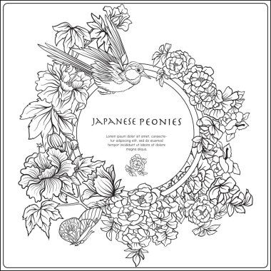 Japon Şakayık ve yaban gülü ile hisse senedi illüstrasyon vektör ve