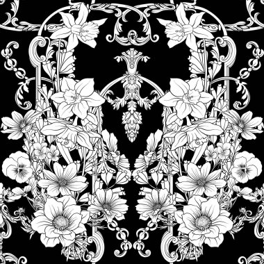 Nergis, anemon, Menekşe ile Seamless Modeli