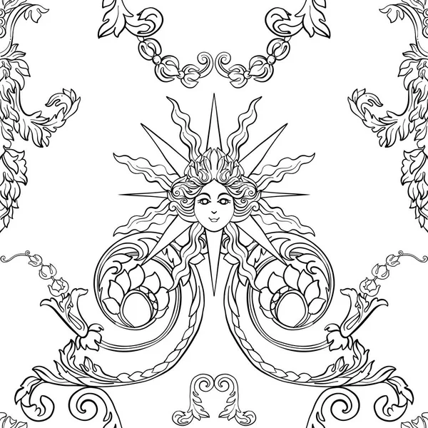 Patrón sin costuras con decoración floral de estilo rococó ricamente decorado — Vector de stock