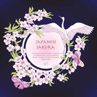 Japon çiçeği pembe sakura ve p kuşlarla çizimler