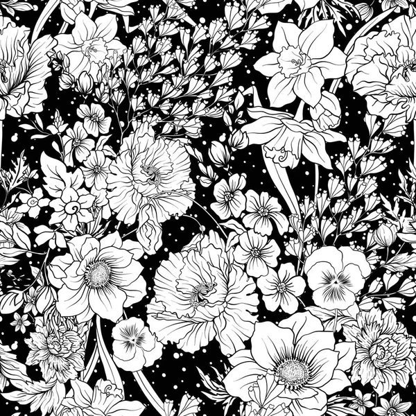 Haşhaş çiçekleri Nergis, anemon çiçeği, violet ile Seamless Modeli