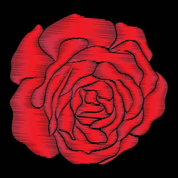 Hímzés piros rózsa, a fekete háttér. Készlet vonal vektor Ilus — Stock Vector