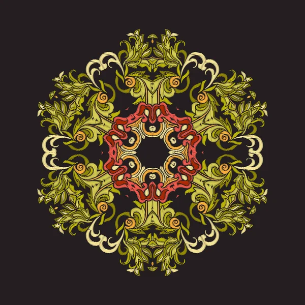 Mandala - elemento para bordar. Adorno floral en orzuelo vintage — Vector de stock