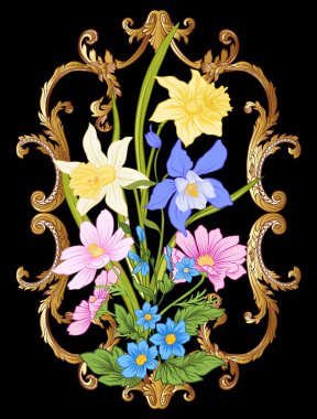 Yaz çiçek: poppy, nergis, anemon, violet, botanik s