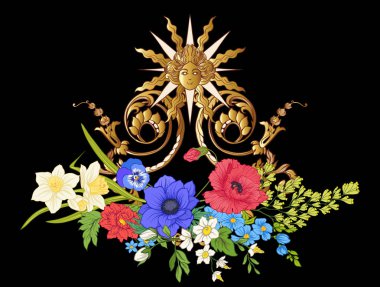 Yaz çiçek: poppy, nergis, anemon, violet, botanik s