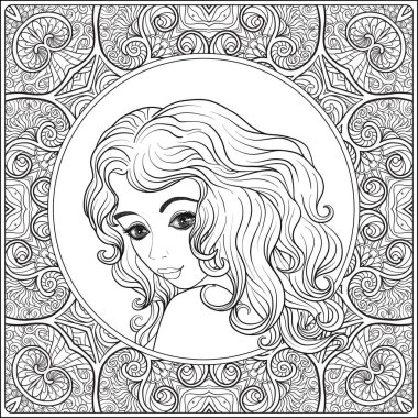 Güzel bir genç kız. Portre bir desen bir arka plan üzerinde.