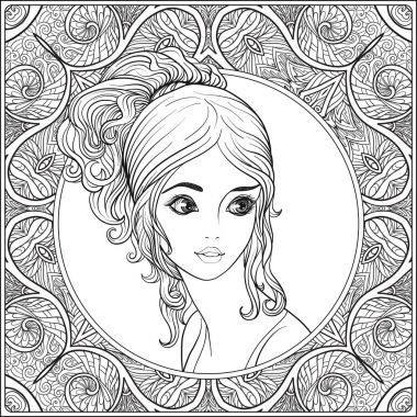 Güzel bir genç kız. Portre bir desen bir arka plan üzerinde.