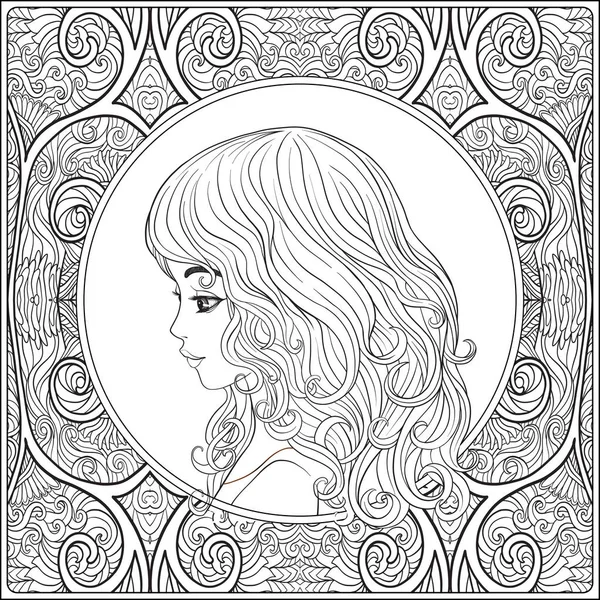 A young beautiful girl.  Portrait on a background of a pattern. — Stock Vector