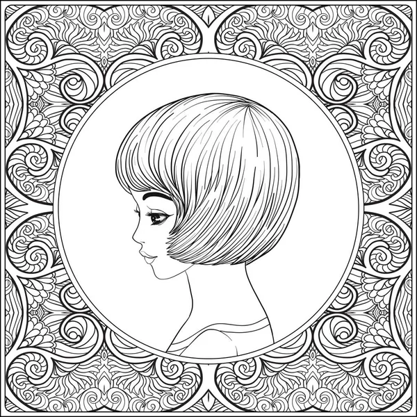 Güzel bir genç kız. Portre bir desen bir arka plan üzerinde.