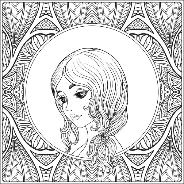 A young beautiful girl.  Portrait on a background of a pattern. — Stock Vector