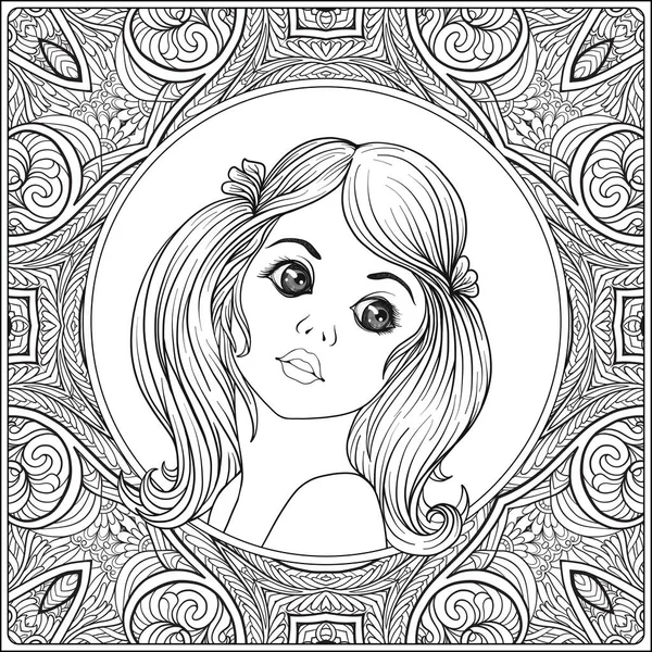 A young beautiful girl.  Portrait on a background of a pattern. — Stock Vector