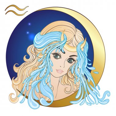 Kova. Güzel bir genç kız bir işaretler şeklinde