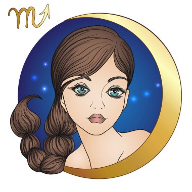 Akrep. Güzel bir genç kız bir işaretler şeklinde