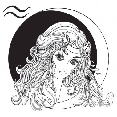 Kova. Güzel bir genç kız bir işaretler şeklinde