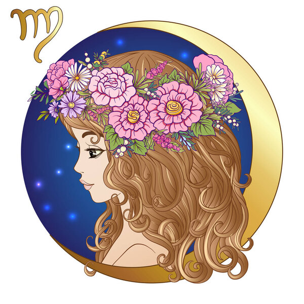 Virgo. A young beautiful girl In the form of one of the signs of
