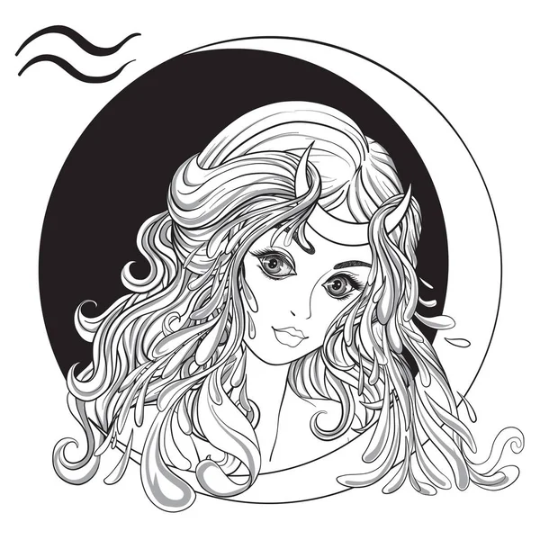 Kova. Güzel bir genç kız bir işaretler şeklinde