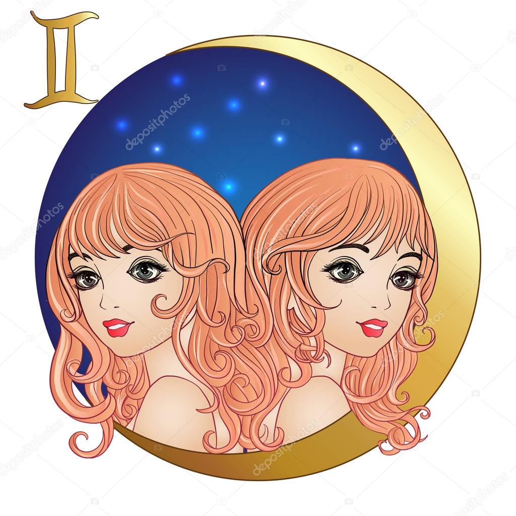 Gemini. A young beautiful girl In the form of one of the signs o