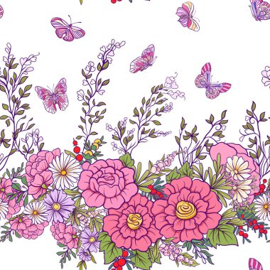 Kelebekler ile çiçek seamless modeli