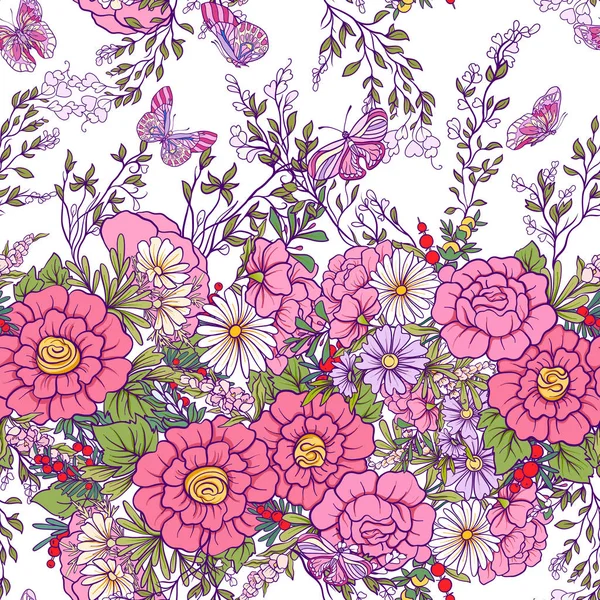 Kelebekler ile çiçek seamless modeli