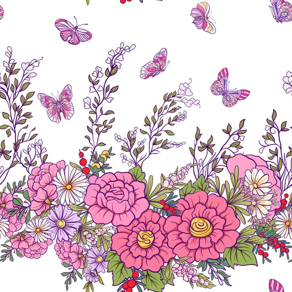 Kelebekler ile çiçek seamless modeli