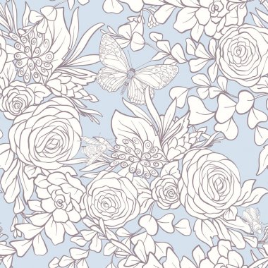 Kelebekler ile çiçek seamless modeli