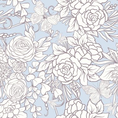 Kelebekler ile çiçek seamless modeli