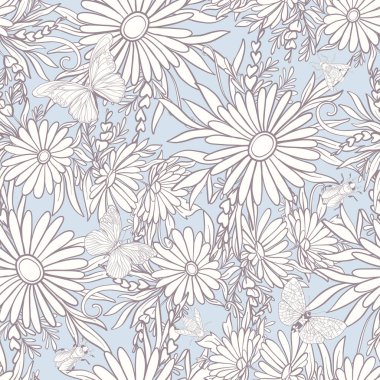 Kelebekler ile çiçek seamless modeli