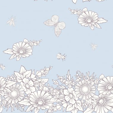 Kelebekler ile çiçek seamless modeli