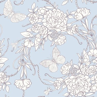 Kelebekler ile çiçek seamless modeli