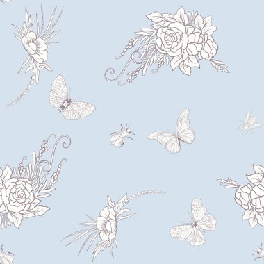 Kelebekler ile çiçek seamless modeli