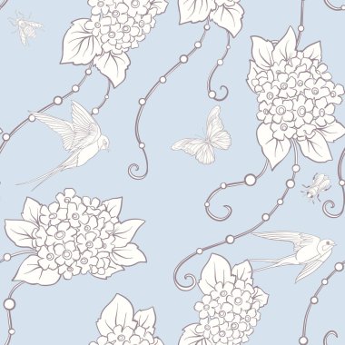 Kelebekler ile çiçek seamless modeli