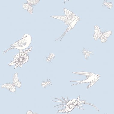 Kelebekler ile çiçek seamless modeli