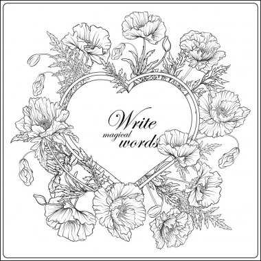 Haşhaş anahat el boyama sayfası yetişkin c için çizim kartı