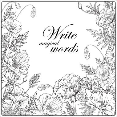 Haşhaş anahat el boyama sayfası yetişkin c için çizim kartı