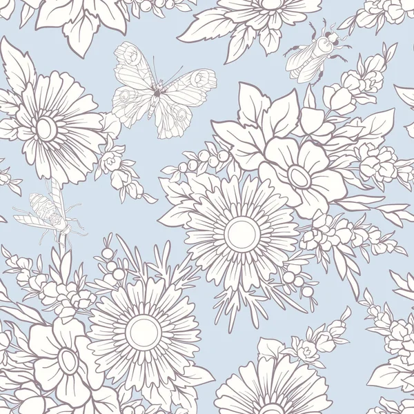 Kelebekler ile çiçek seamless modeli