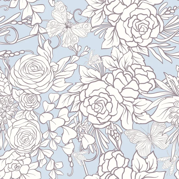 Floral seamless pattern with butterflies