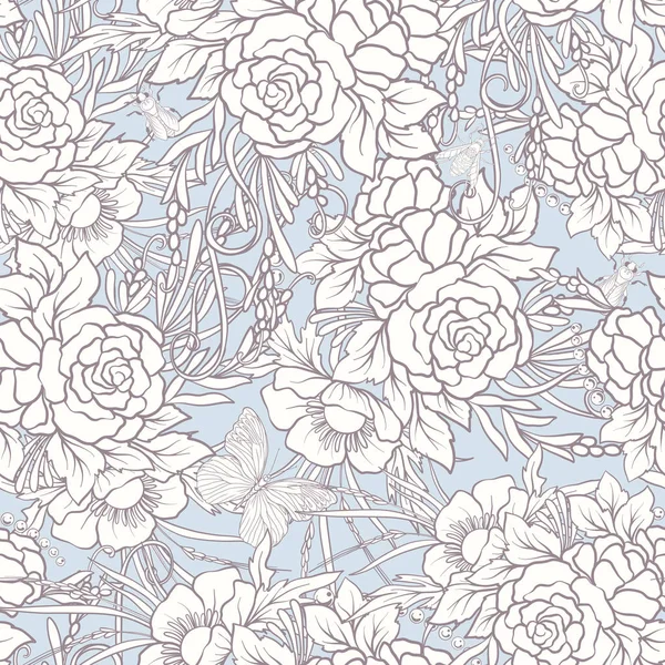 Motif floral sans couture avec des papillons — Image vectorielle