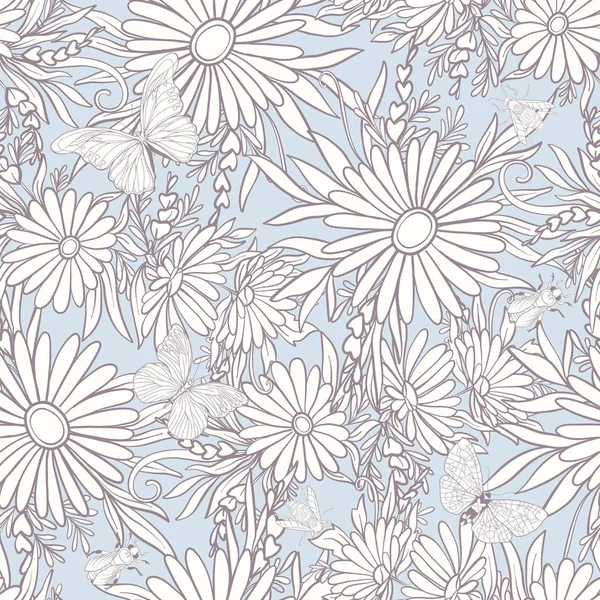 Kelebekler ile çiçek seamless modeli