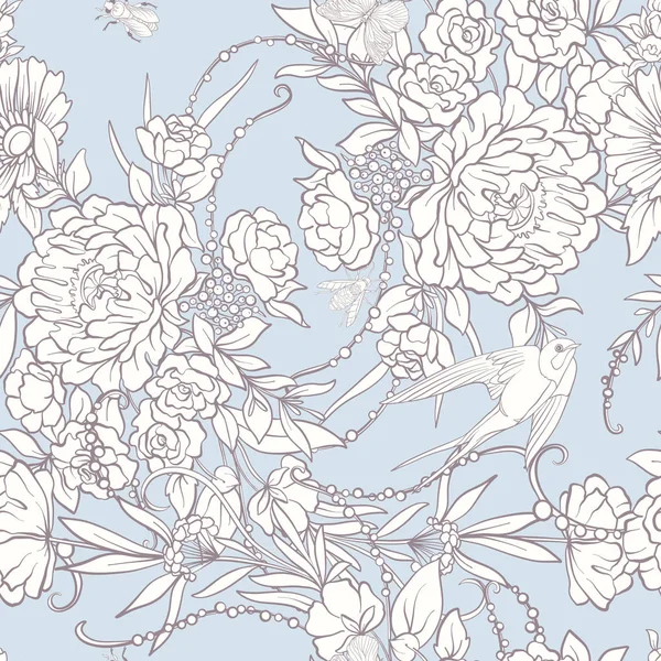 Kelebekler ile çiçek seamless modeli