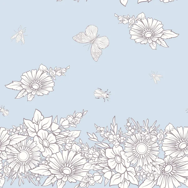 Motif floral sans couture avec des papillons — Image vectorielle