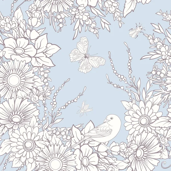 Kelebekler ile çiçek seamless modeli